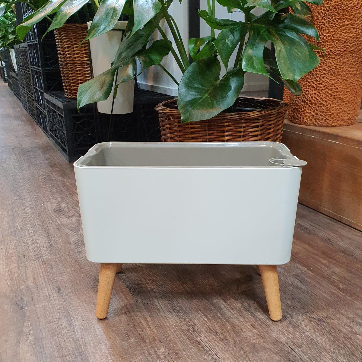 Rectangular Pot Front View Smart Rectangular White Pot with wooden legs (IS Series PA11/a ...